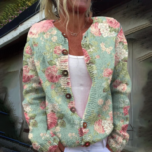 LINDA I STRICKJACKE MIT BLUMENMUSTER